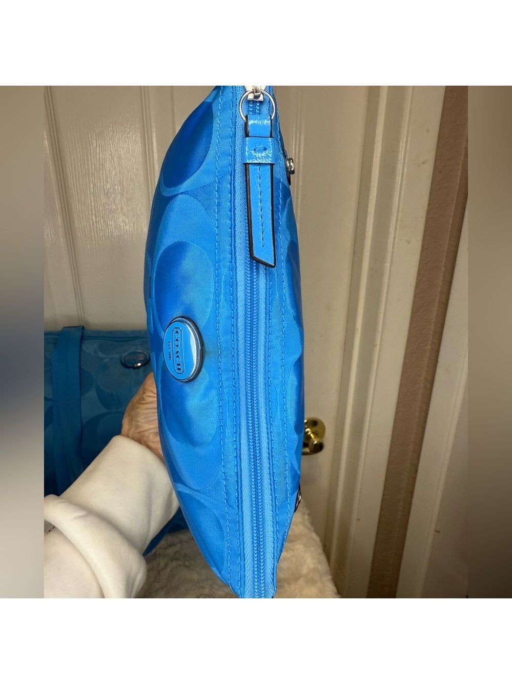COACH GETAWAY SIGNATURE NYLON PACKABLE WEEKENDER BAG TOTE & POUCH BLUE F77321 - Picture 10 of 16